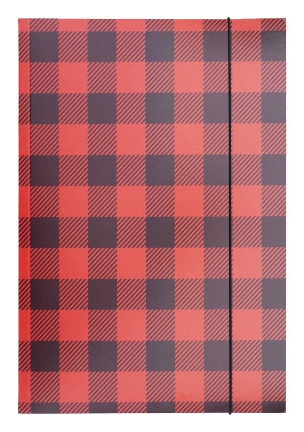 Teczka z gumką OFFICE PRODUCTS karton/lakier A4 320gsm 3-skrz., mix kolorów w kratę