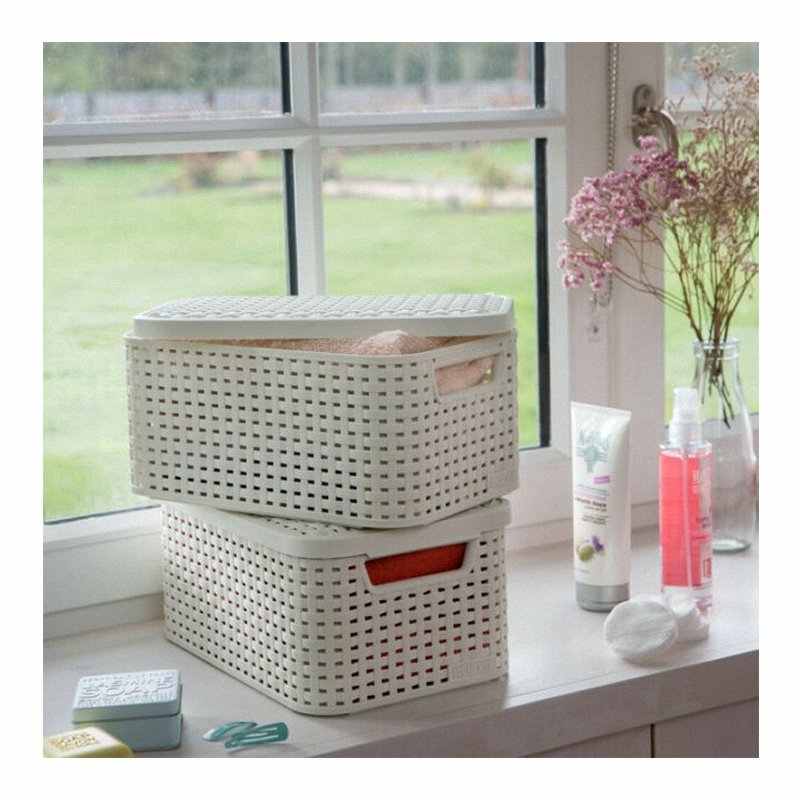 Kosz z pokrywą Style L kremowy Curver model 205862