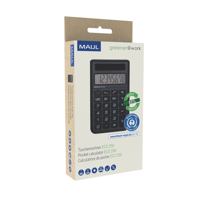 Kalkulator Kieszonkowy Eco 250, 8-Pozycyjny, Czarny Maul