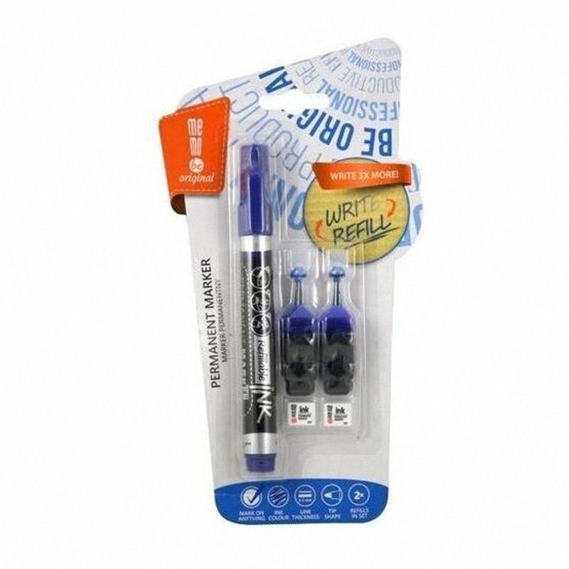 Marker Permanentny + 2 Ampułki Z Zapasowym Tuszem Okrągła Końcówka Kolor Niebieski /Memobe