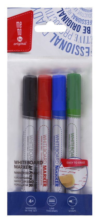 Markery Do Tablic Suchościeralnych Z Okrągłą Końcówką 4 Kolory (Czarny Czerwony Niebieski Zielony) 4 Szt. /Memobe