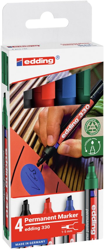 Marker permanentny e-330 EDDING 1-5 mm 4 szt., mix kolorów