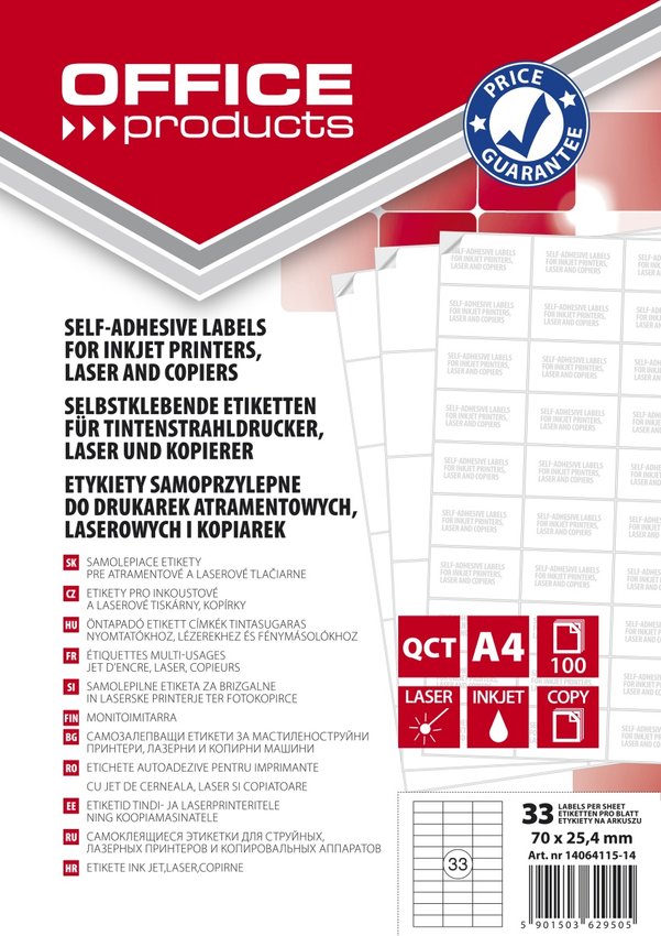 Etykiety OFFICE PRODUCTS 70x254mm białe 100 ark.
