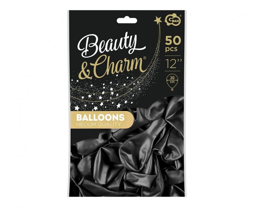 Balony Beauty&Charm, metaliki czarne 12"/ 50 szt. /GoDan