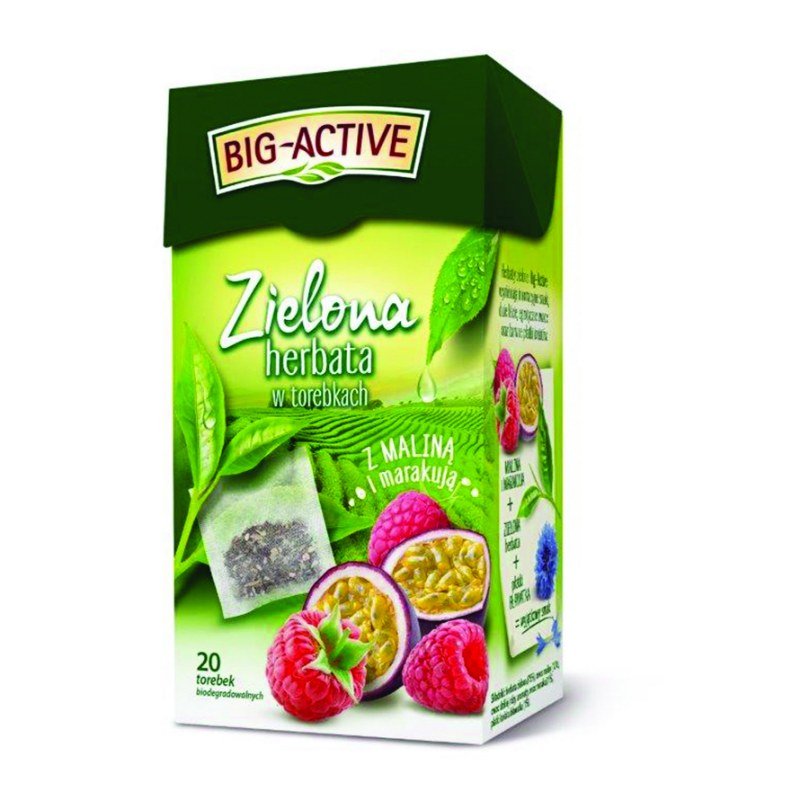 Herbata Big Active Zielona Z Maliną I Marakują 20 Torebek