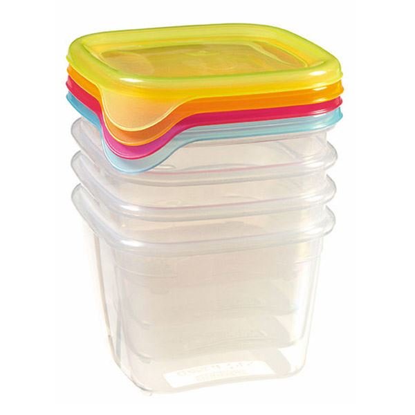 Curver Fresh&Go zestaw 4 pojemników kwadratowych 0,45L transparentne mix