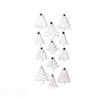Naklejki Brokatowe 3D - Choinki 12szt. White /DpCraft