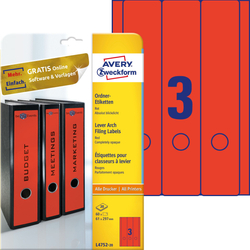 Etykiety do segregatora Avery 61x297 3/A4 A'20 Czerwone No.L4752-20