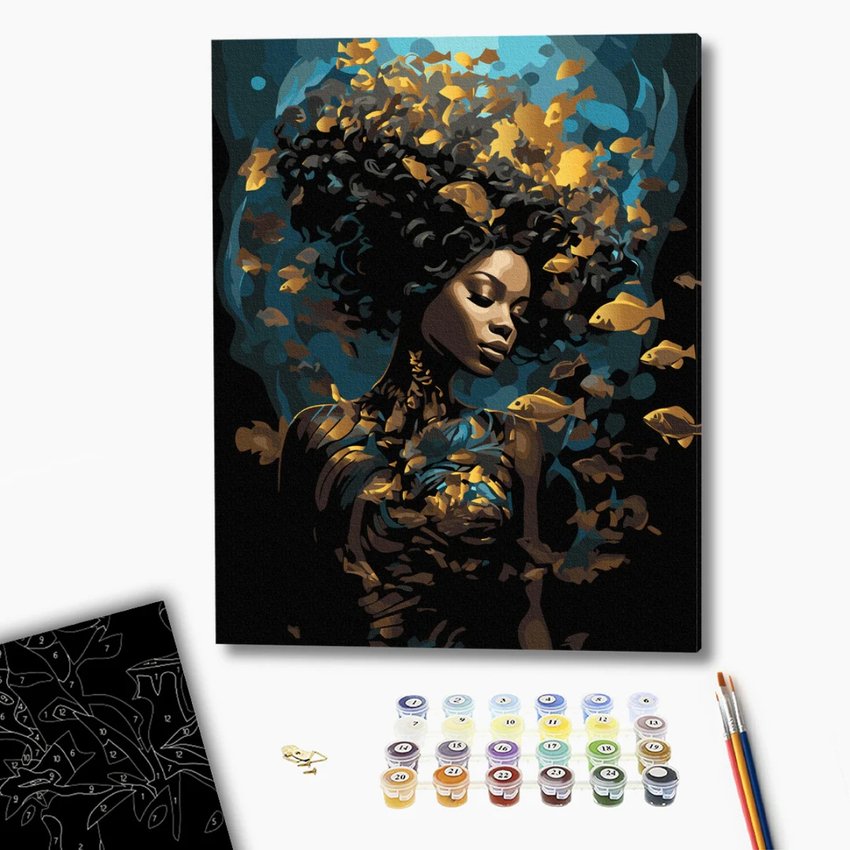 Malowanie po numerach BRUSHME 40x50 cm czarne płótno gold morska nimfa 1 szt., w pudełku