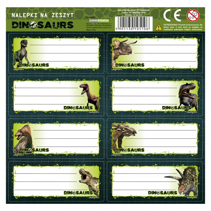 Naklejki Na Zeszyt 8szt. Dinozaur /Derform