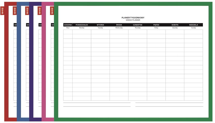 Tablica Planer Memobe, Tygodniowy, Nadruk W Kolorze Czarnym, Rama Drewniana Lakierowana Mix Kolorów, 60X40 Cm