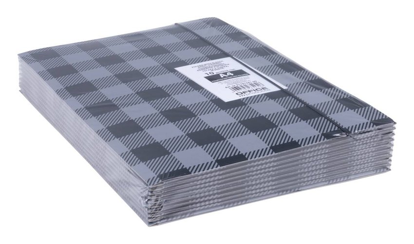 Teczka z gumką OFFICE PRODUCTS karton/lakier A4 320gsm 3-skrz., mix kolorów w kratę