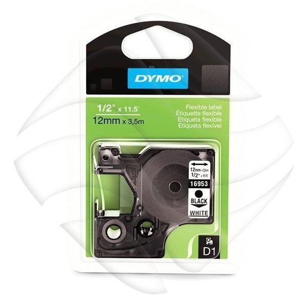 Taśma Dymo D1 12mm x 3,5m (16957) Nylonowa Biała/Czarny Nadruk