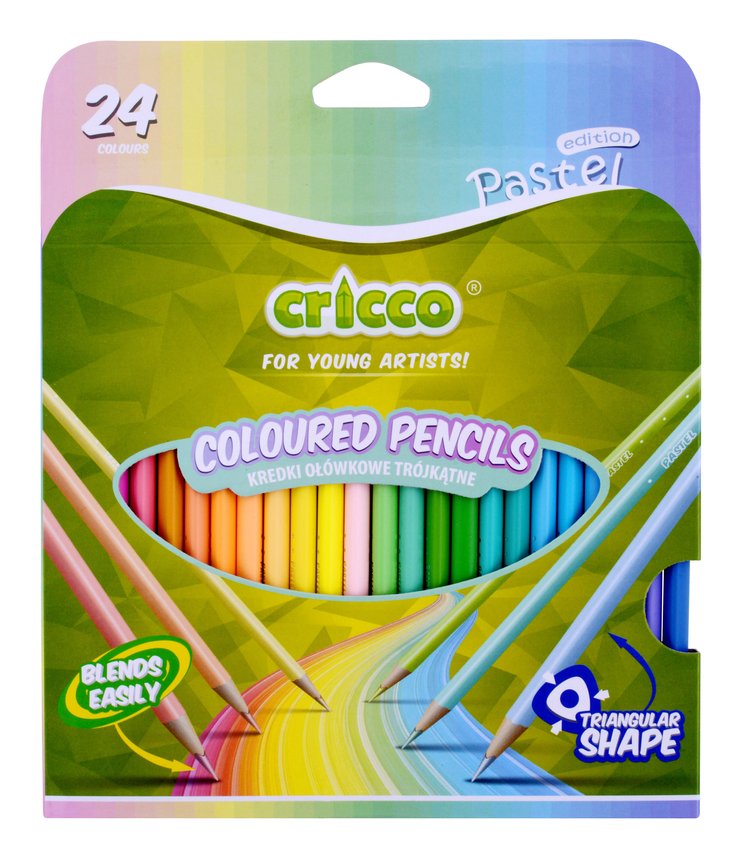 Kredki Cricco Trójkątne 24-Kol.Pastelowe