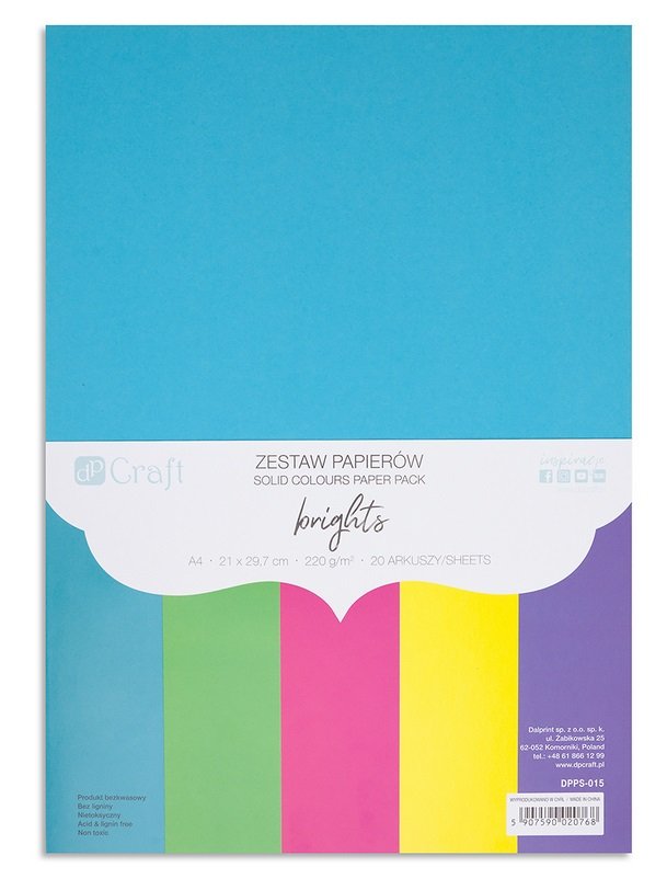 Zestaw Papierów 220G - Brights A4 20 Ark.  /DpCraft