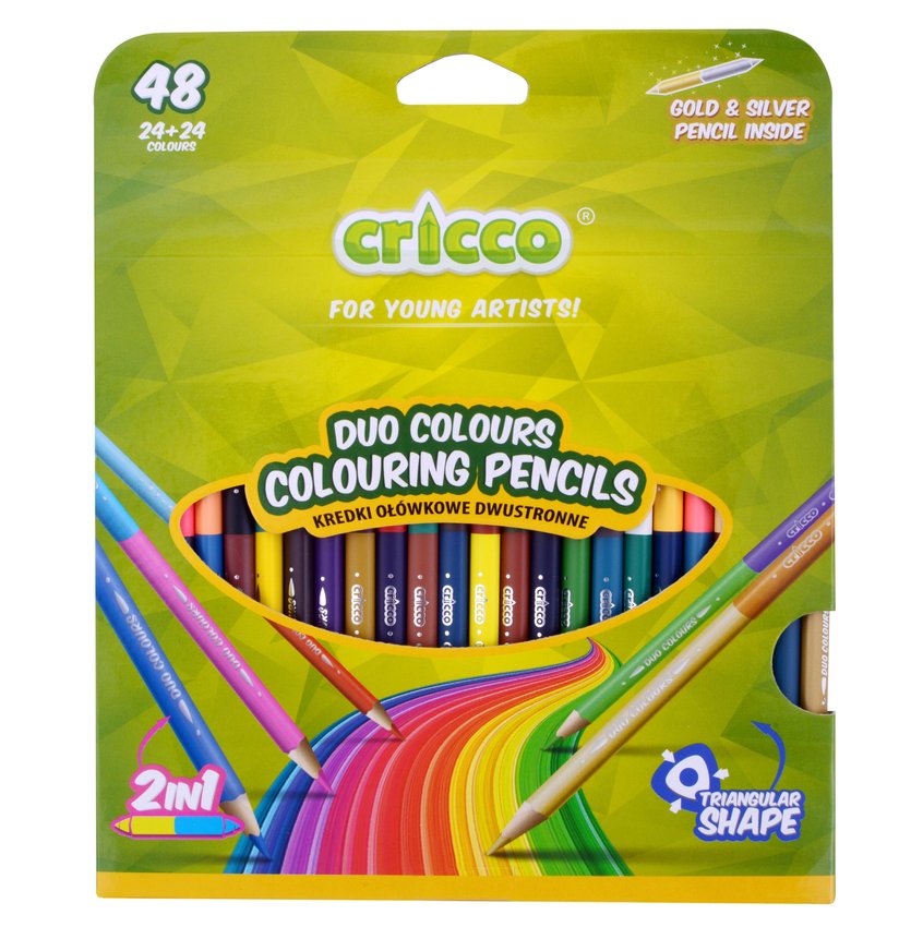 Kredki Dwustronne Cricco Trójkątne24/48 Kolorów