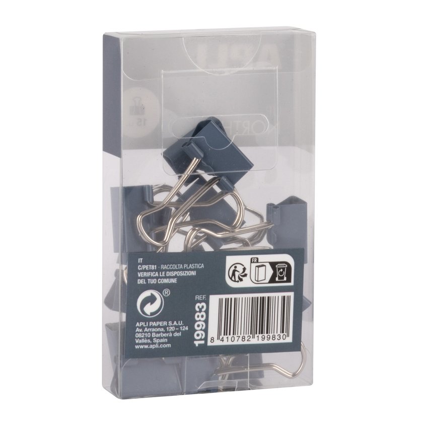 Klipy do dokumentów APLI Up North 19mm 15szt pudełko z zawieszką niebieskie