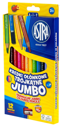 Kredki Ołówkowe 12 kol. Trójkątne Jumbo + Temperówka [312110007] /Astra