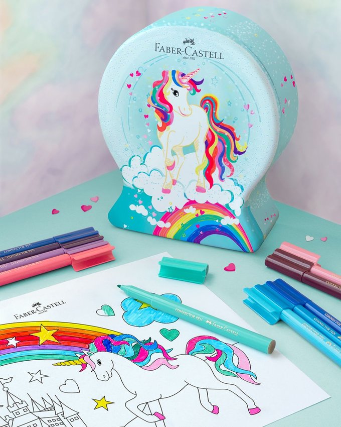 Flamastry Connector 33 Szt. Jednorożec  Metalowe Opakowanie Upominkowe Faber-Castell