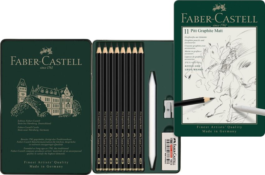 Ołówek Artystyczny Pitt Graphite Matt 8  Szt. + Akcesoria Opakowanie Metalowe Faber-Castell