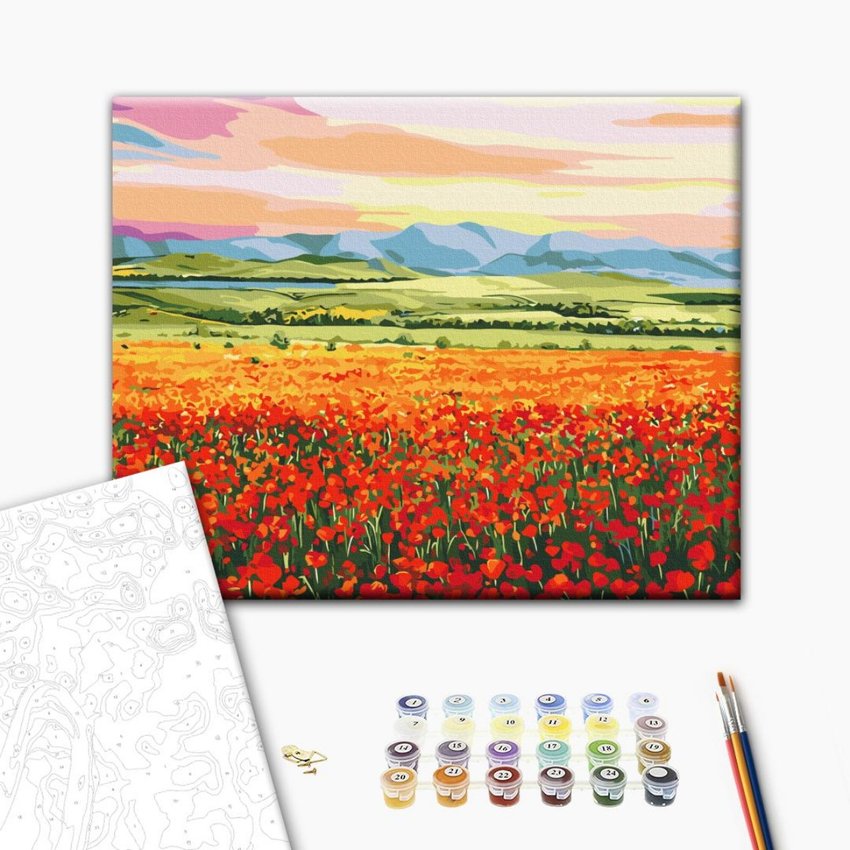 Malowanie po numerach BRUSHME 40x50 cm zachód słońca nad polem kwiatów 1 szt., w pudełku