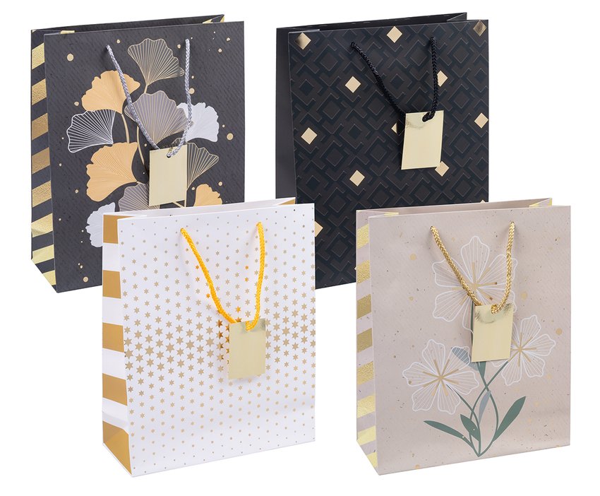 Torebka na prezenty DONAU HOME laminowana 25x30x10cm całoroczna sznurek mix wzorów