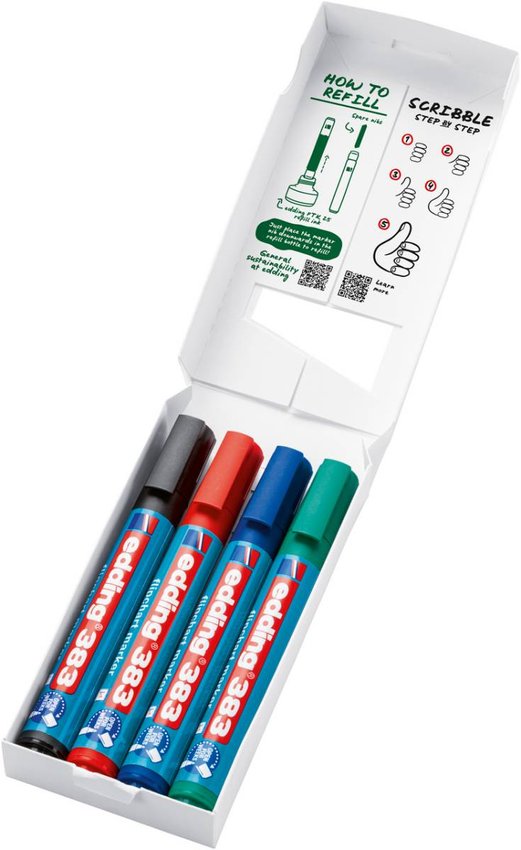 Marker do flipchartów e-383 EDDING 1-5 mm 4 szt., mix kolorów