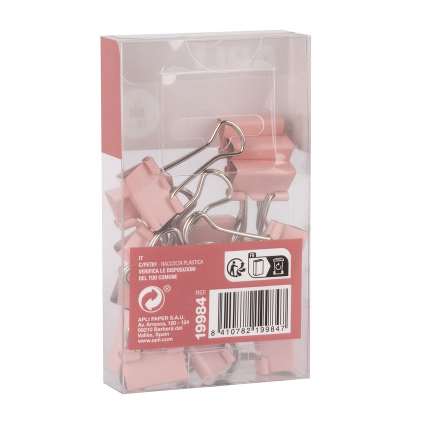 Klipy do dokumentów APLI Up North 19mm 15szt pudełko z zawieszką różowe