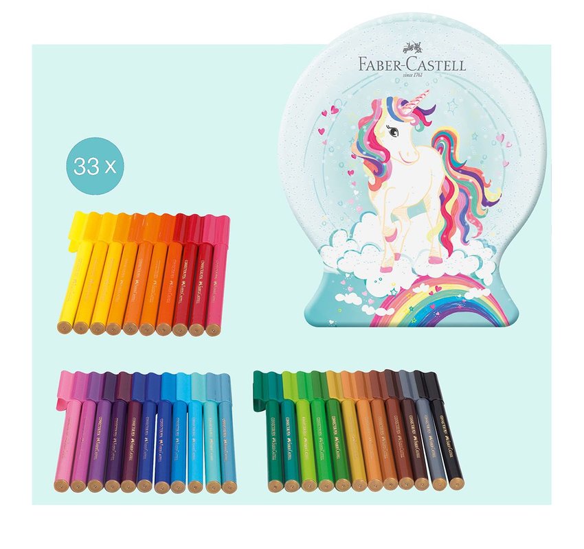 Flamastry Connector 33 Szt. Jednorożec  Metalowe Opakowanie Upominkowe Faber-Castell