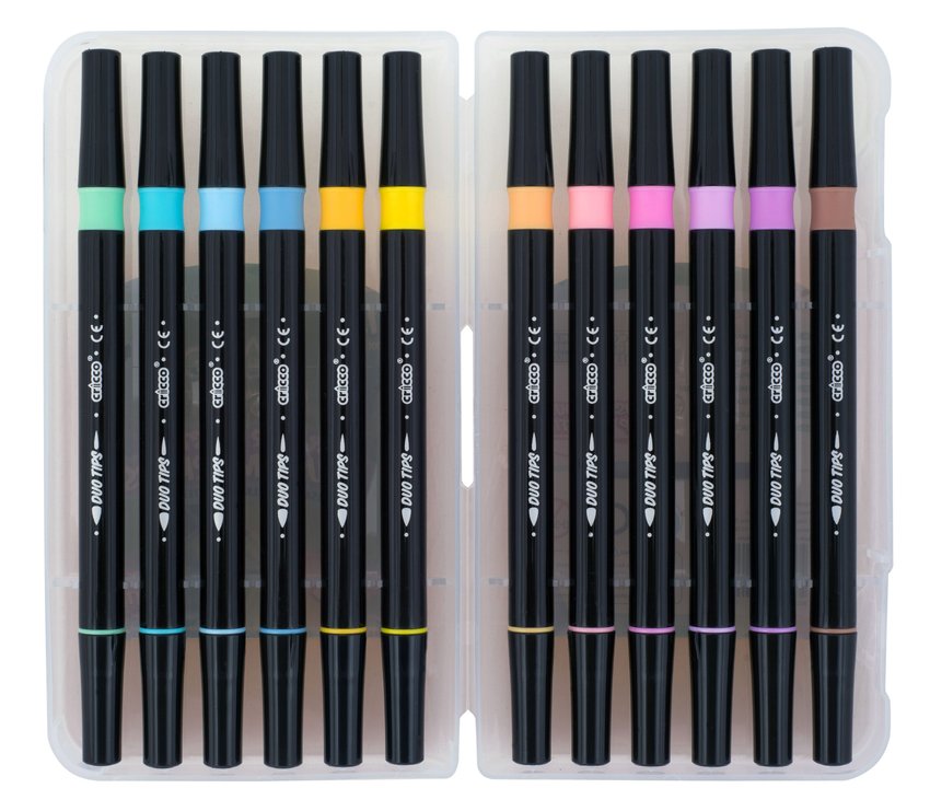 Pisaki Pastelowe Pędzelkowe Dwustronne  Cricco 12-Kol. Kaseta