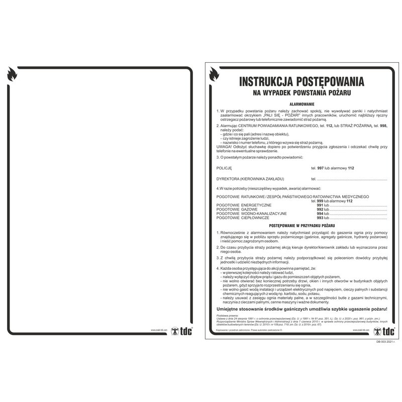 Znak TDC Instrukcja Postępowania W Przypadku Powstania Pożaru  /TDC