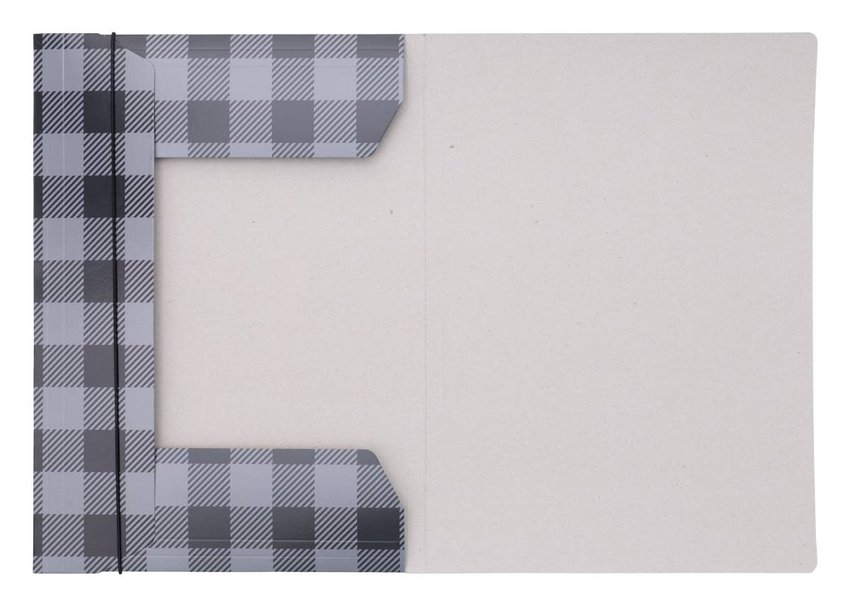 Teczka z gumką OFFICE PRODUCTS karton/lakier A4 320gsm 3-skrz., mix kolorów w kratę