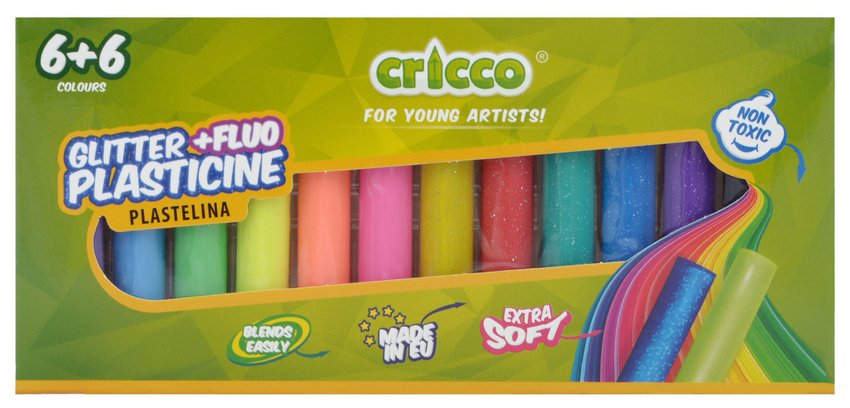 Plastelina Cricco 12 Kolorów (6X Fluo+ 6X Brokat)