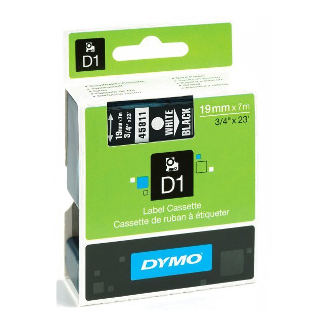 Taśma Dymo D1 - 19 mm x 7 m, Biały / Czarny