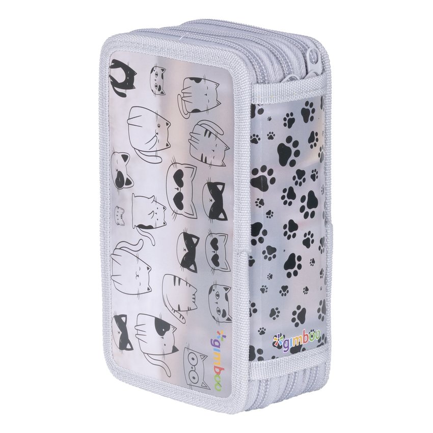 Piórnik szkolny GIMBOO z wyposażeniem 3 komory Puppies 2025 szary