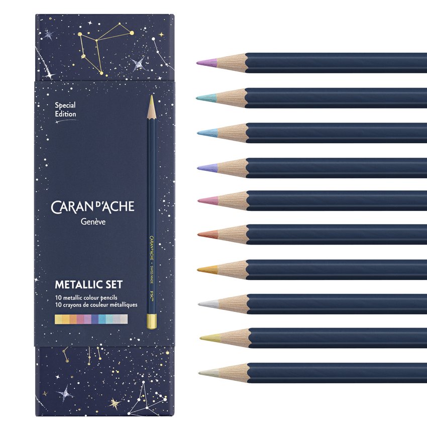 Kredki CARAN D'ACHE Cosmic Blue w pudełku 10 szt., mix kolorów metalicznych