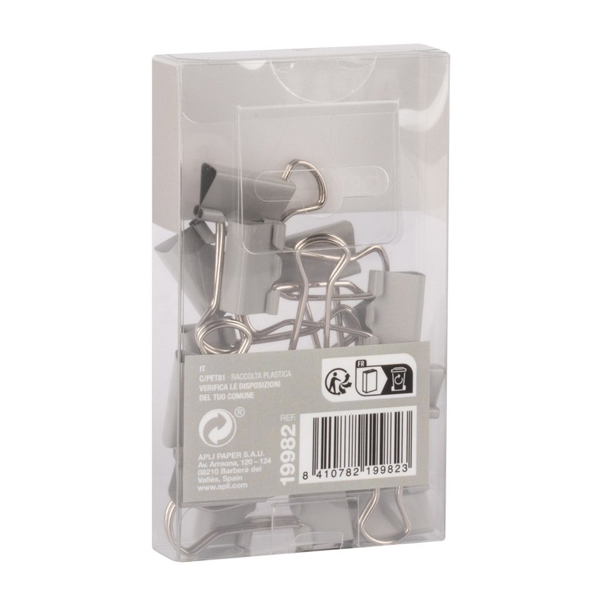 Klipy do dokumentów APLI Up North 19mm 15szt pudełko z zawieszką szare