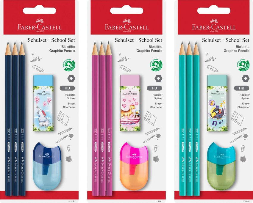 Zestaw Szkolny Ołówek 1111 3 Sztuki + Temperówka + Gumka Blister Faber-Castell