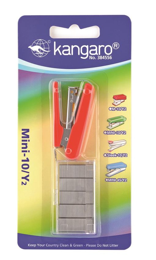 Zszywacz Kangaro Mini-10/Y2+Zszywki Zszywa Do 10 Kartek Blister Czerwony