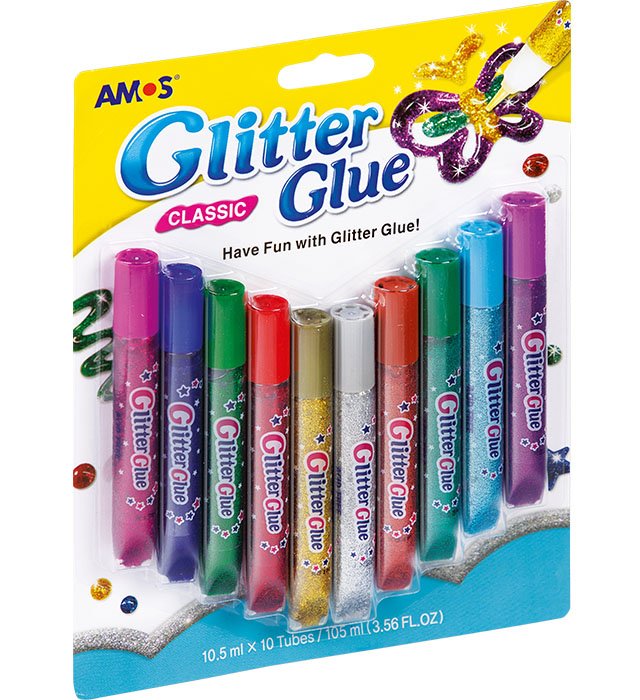 Klej z brokatem AMOS GCL 10B10 &#8211 10,5ml x 10 kolorów
