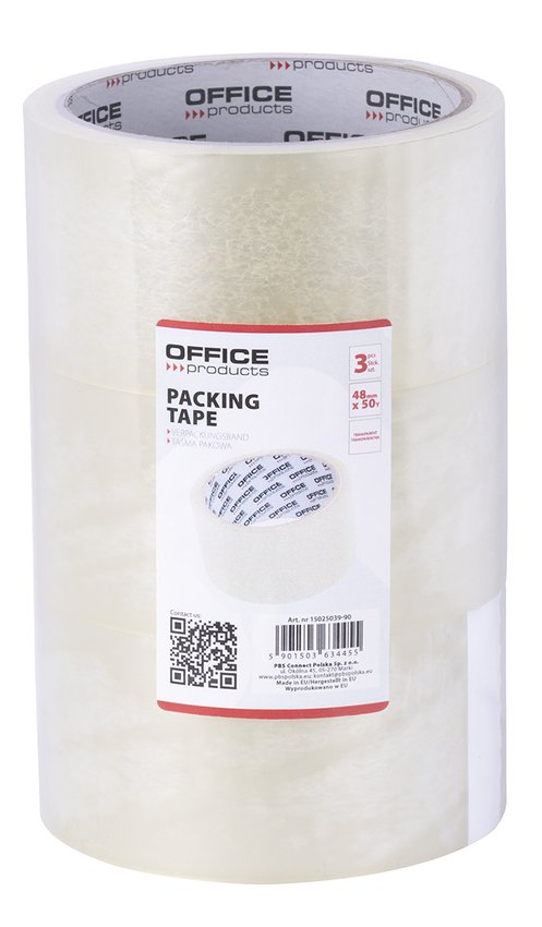 Taśma pakowa OFFICE PRODUCTS 48mm x 50y 36mic 3szt., transparentna