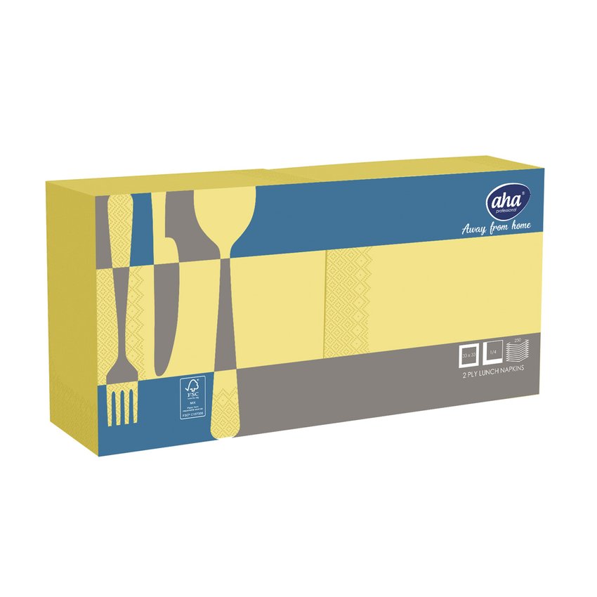 Serwetki AFH AHA 2-warstwowe składanie 1/4 33x33cm 250 szt., pastelowo żółte
