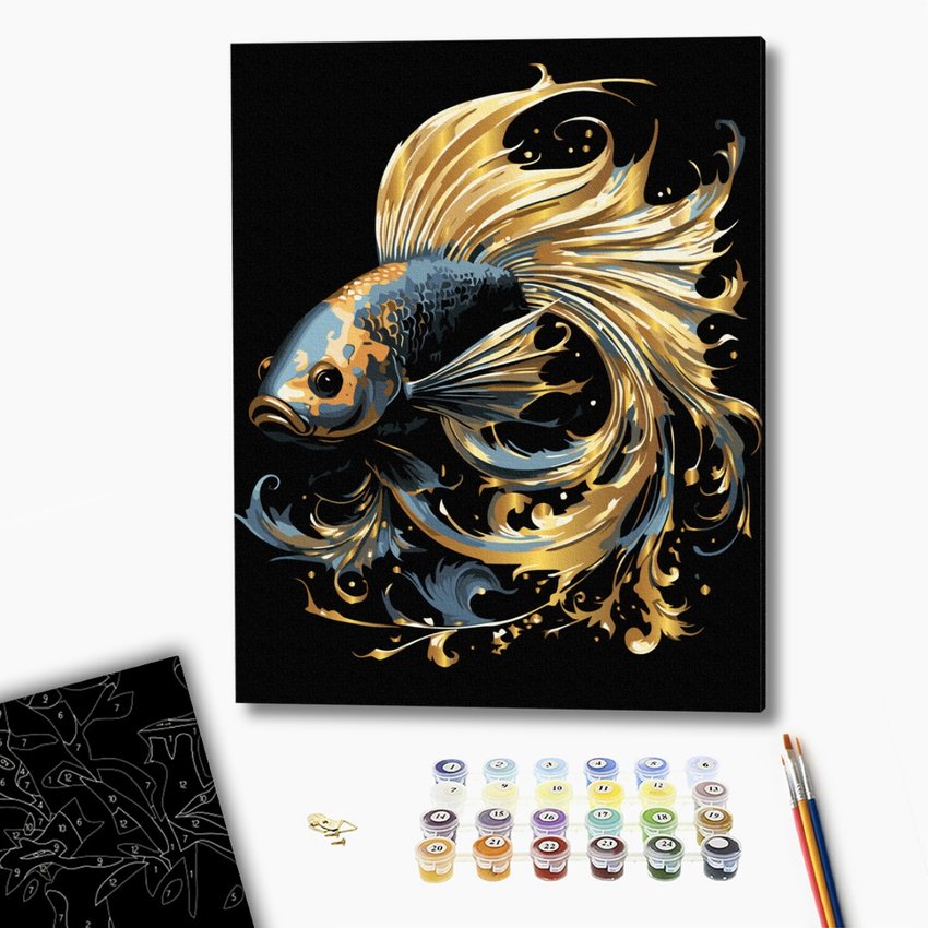 Malowanie po numerach BRUSHME 40x50 cm czarne płótno gold magiczna ryba 1 szt., w pudełku