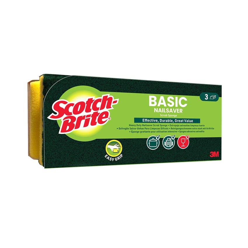 Zmywak kuchenny SCOTCH BRITE Basic profilowany 3 szt., żółto-zielony