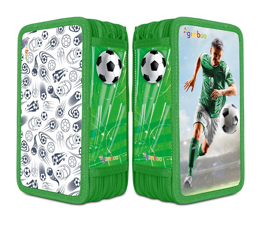 Piórnik szkolny GIMBOO z wyposażeniem 3 komory piłka nożna zielony
