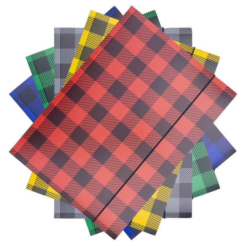 Teczka z gumką OFFICE PRODUCTS karton/lakier A4 320gsm 3-skrz., mix kolorów w kratę