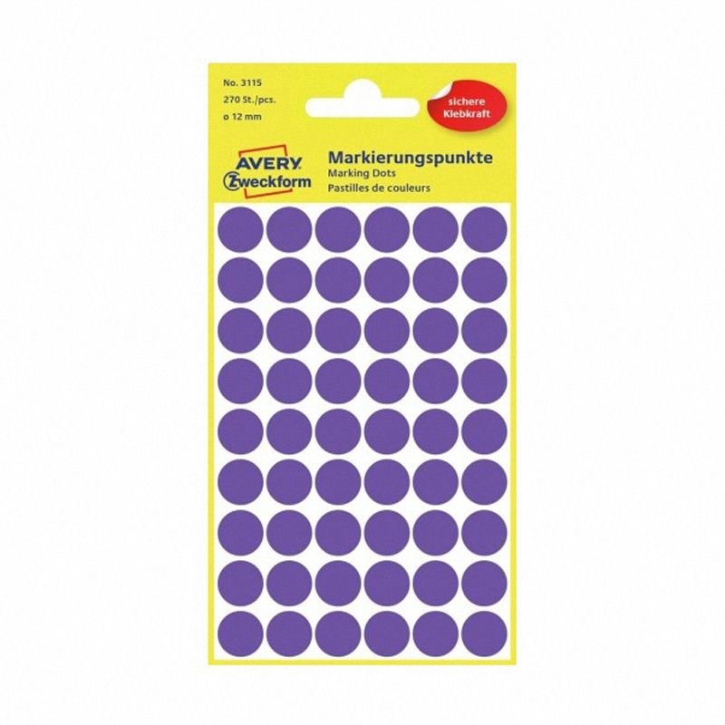 Kółka do Zaznaczania Avery śr. 12mm Fioletowe A'270 No.3115