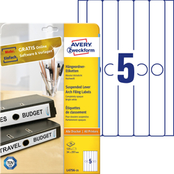 Etykiety do segregatora podwieszanego Avery 34x297 5/A4 A'25 Białe No.L4756-25