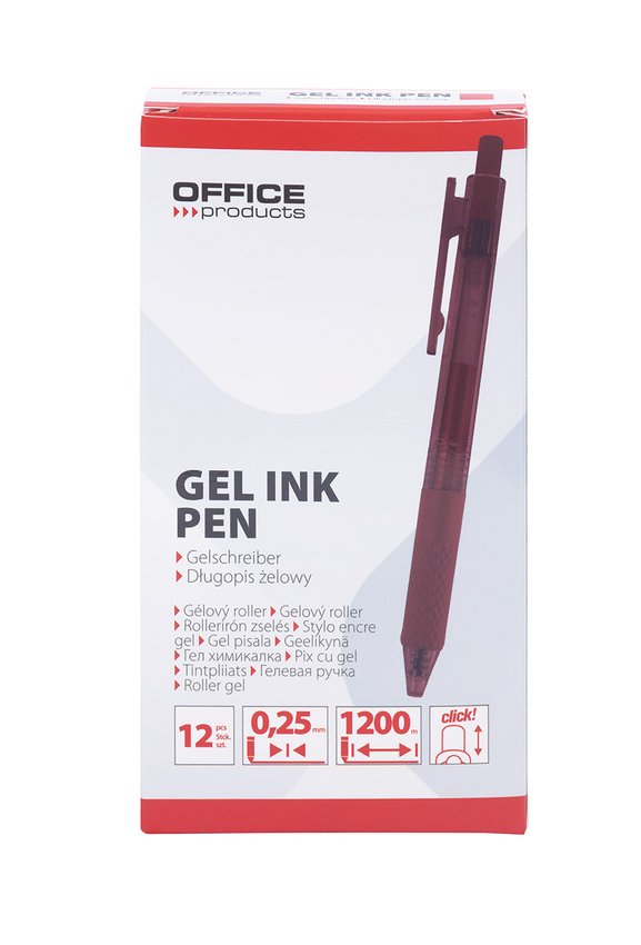 Długopis automatyczny żelowy OFFICE PRODUCTS  gr. linii 025mm dł. linii 1200m czerwony