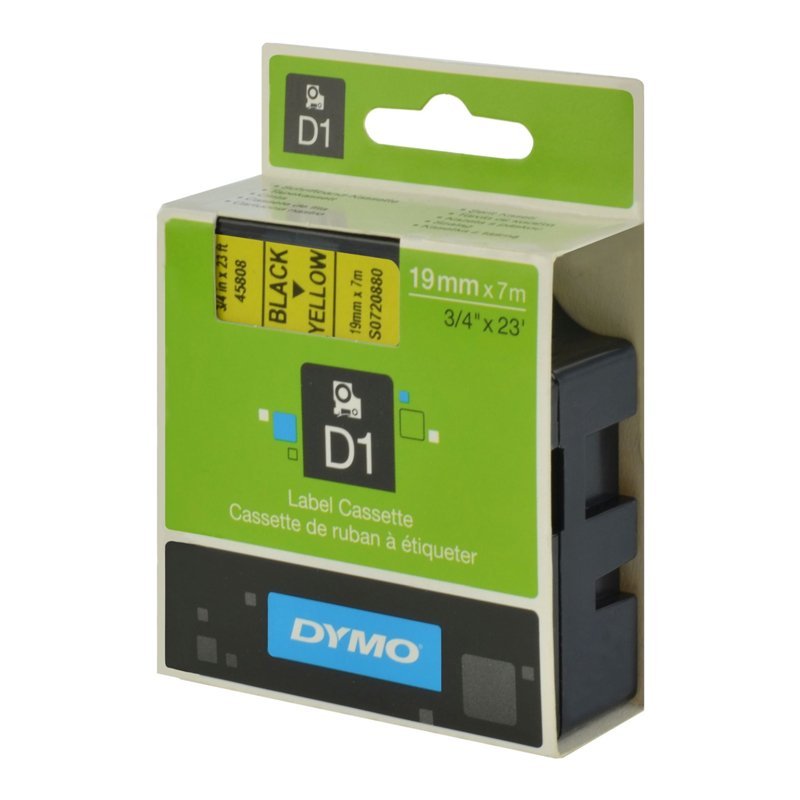 Taśma Dymo D1 - 19 mm x 7 m, Czarny / Żółty